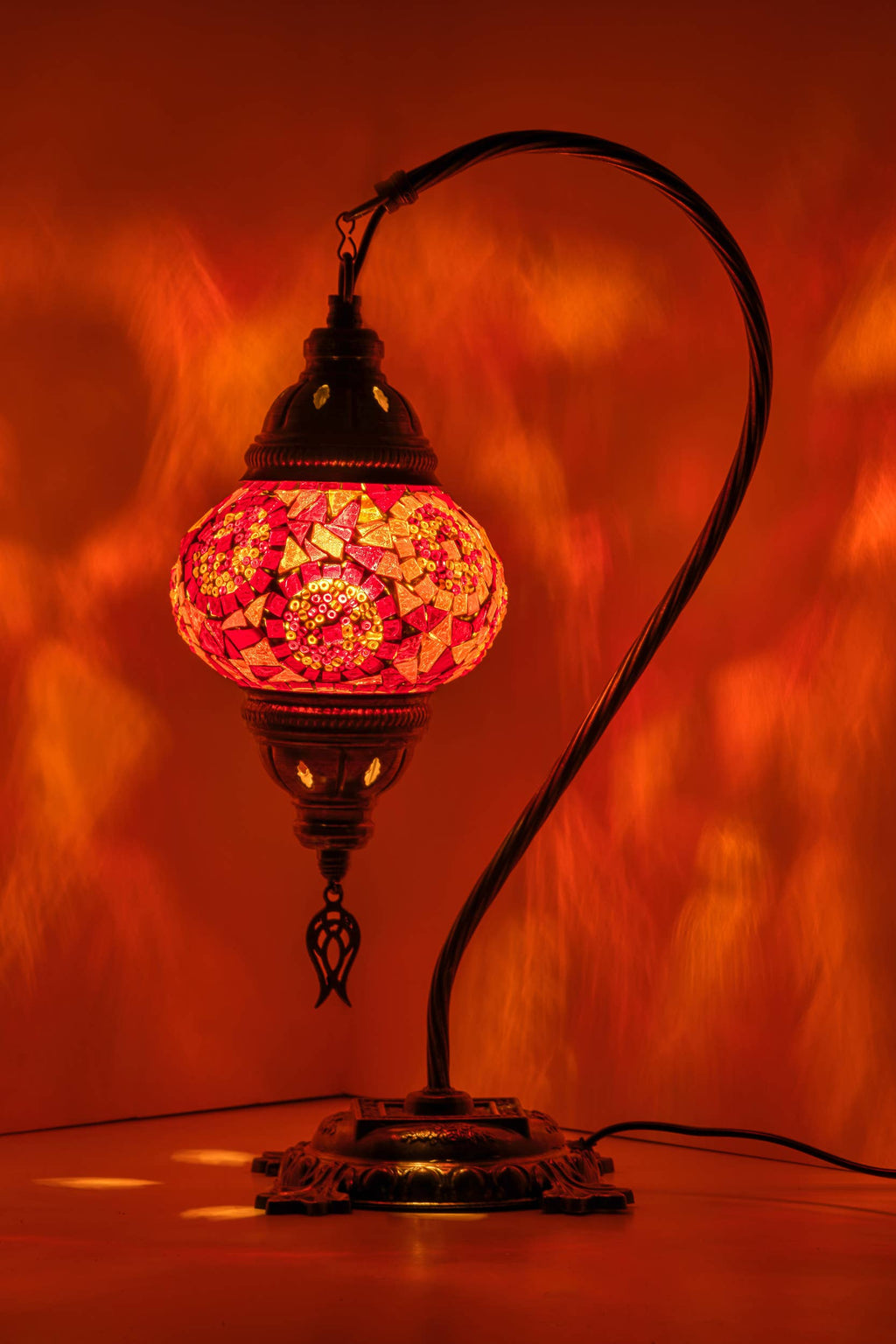 Handmade Swan Neck Mosaic Turkish Lamps Turquoise Triple Circle
