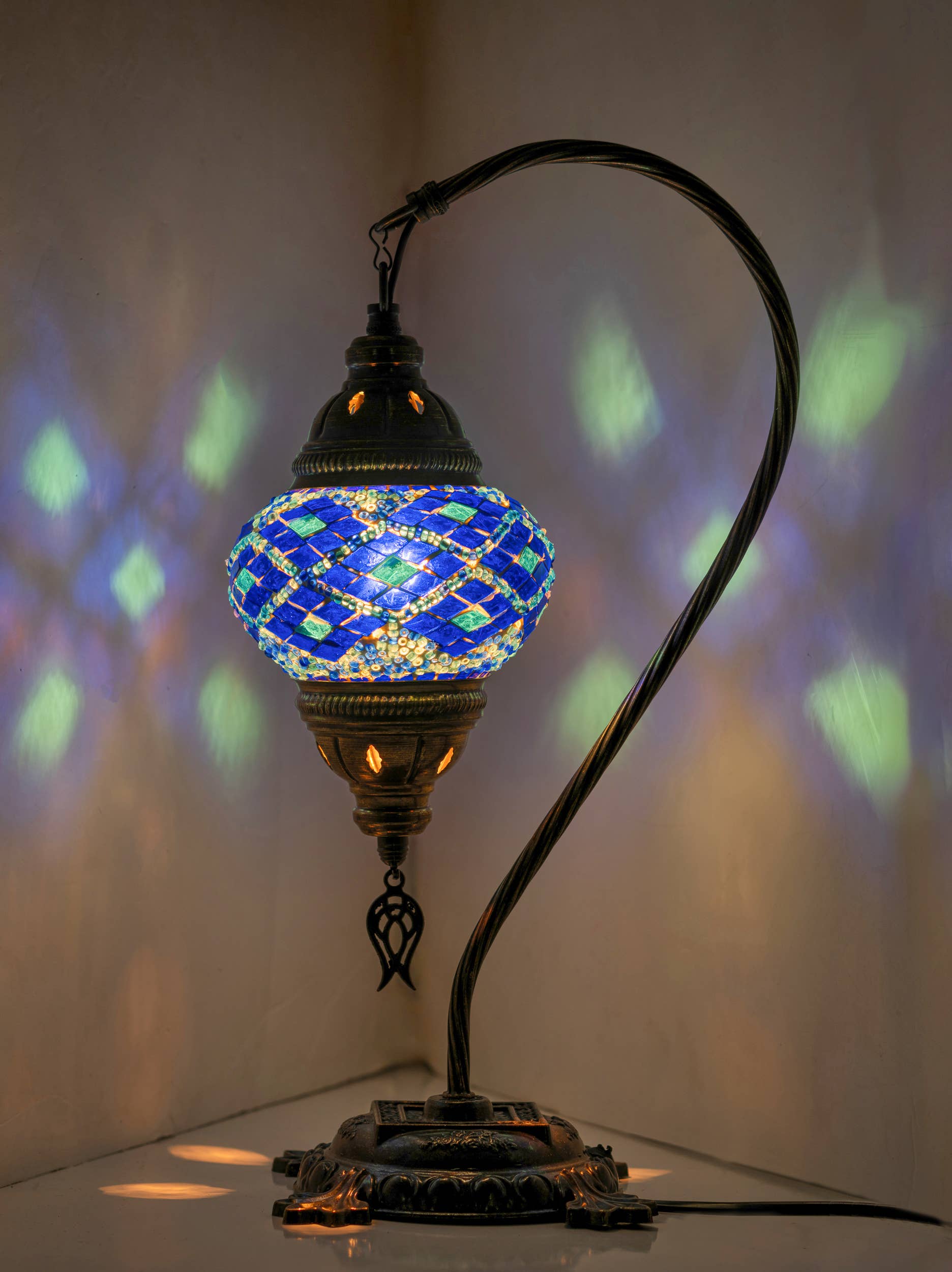 Handmade Swan Neck Mosaic Turkish Lamps Turquoise Triple Circle