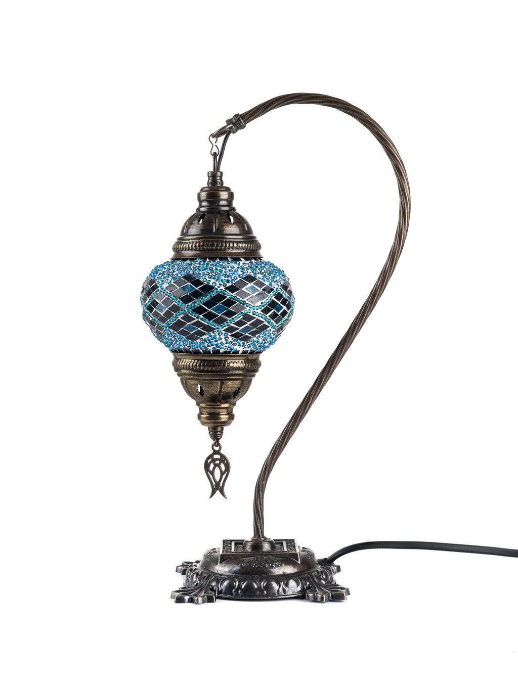 Handmade Swan Neck Mosaic Turkish Lamps Turquoise Triple Circle
