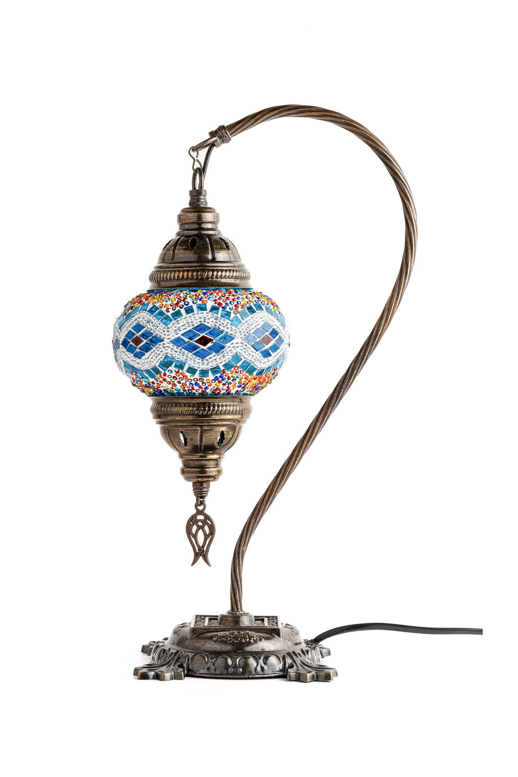 Handmade Swan Neck Mosaic Turkish Lamps Turquoise Triple Circle