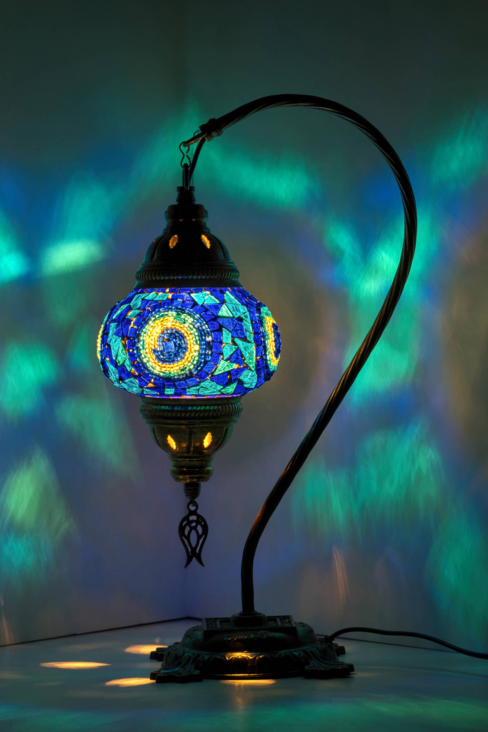 Handmade Swan Neck Mosaic Turkish Lamps Turquoise Triple Circle