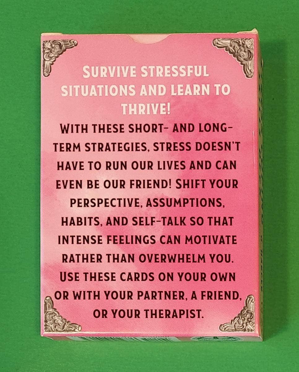 Pink card box with text on a green background