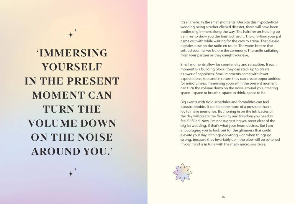 Text on a gradient background with motivational quote about immersing oneself in the present moment.