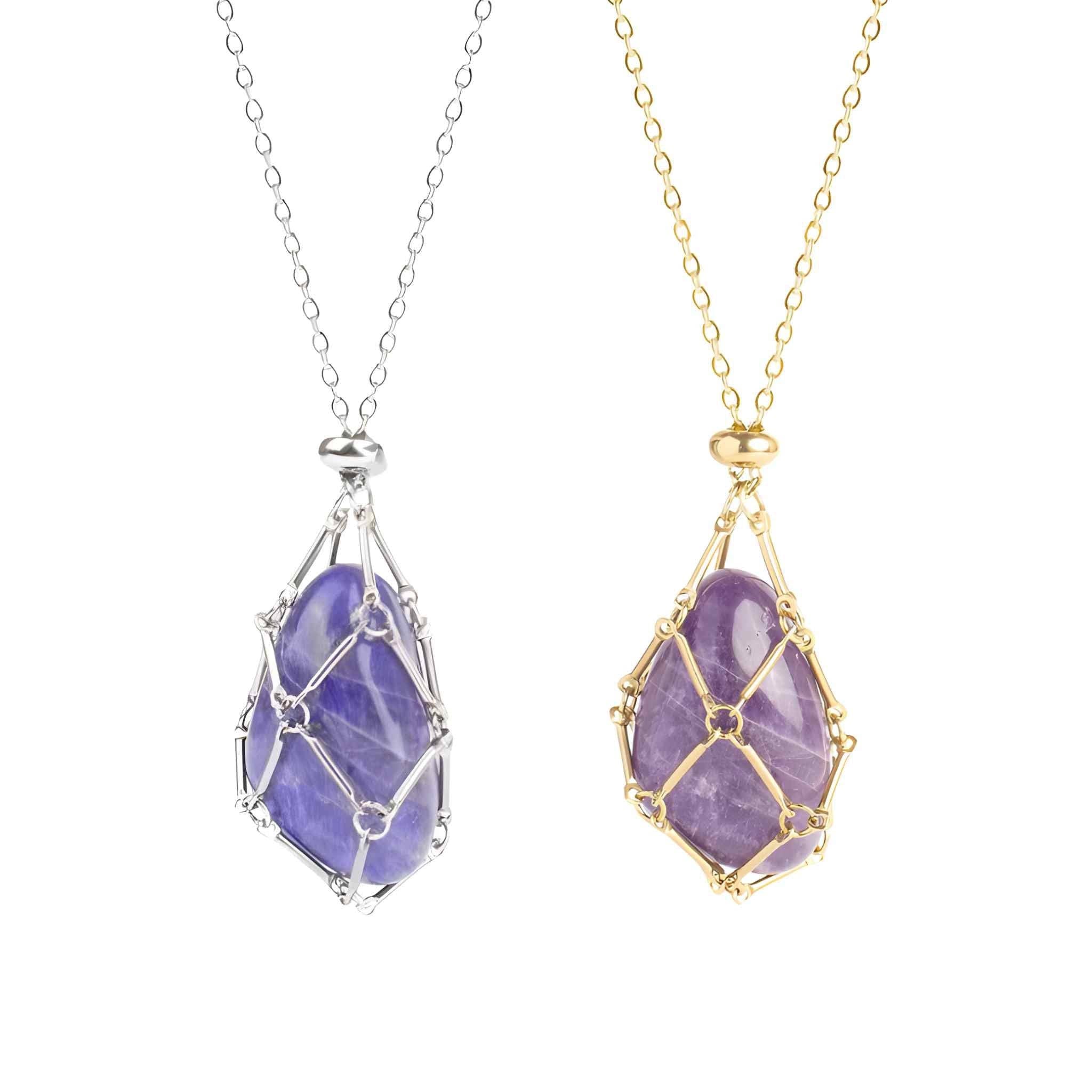 Adjustable Metal Crystal Holder Necklace: Gold