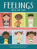 Book cover of 'Feelings Deck for Kids' with illustrations of children showing different emotions.