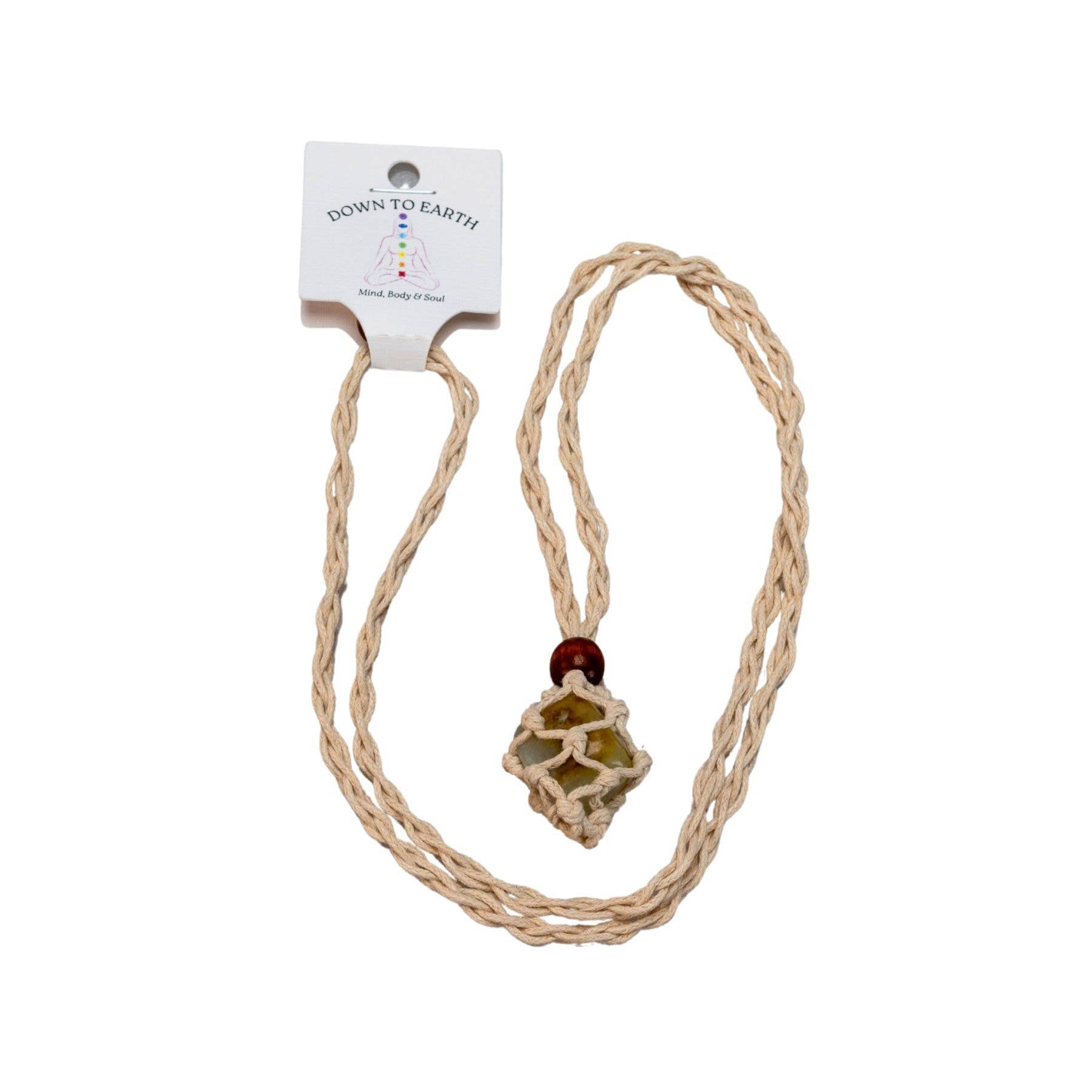 Adjustable Macrame Crystal Holder Necklace.: Beige