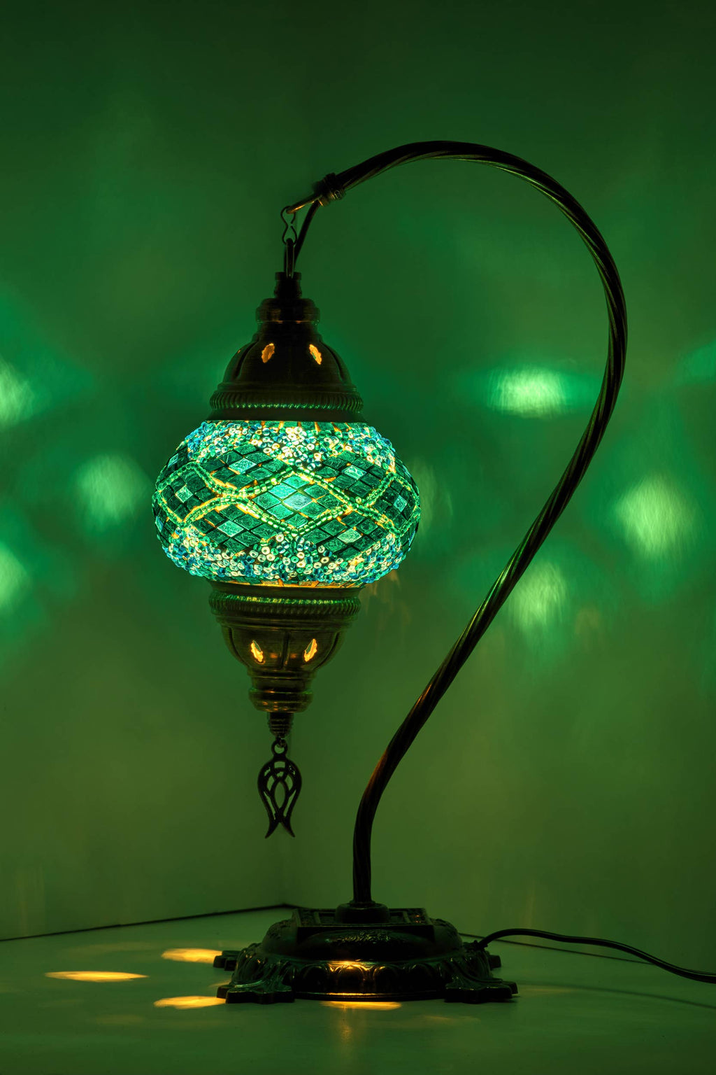 Handmade Swan Neck Mosaic Turkish Lamps Turquoise Triple Circle