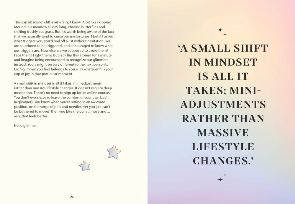 Text on a gradient background with motivational quote and star graphics