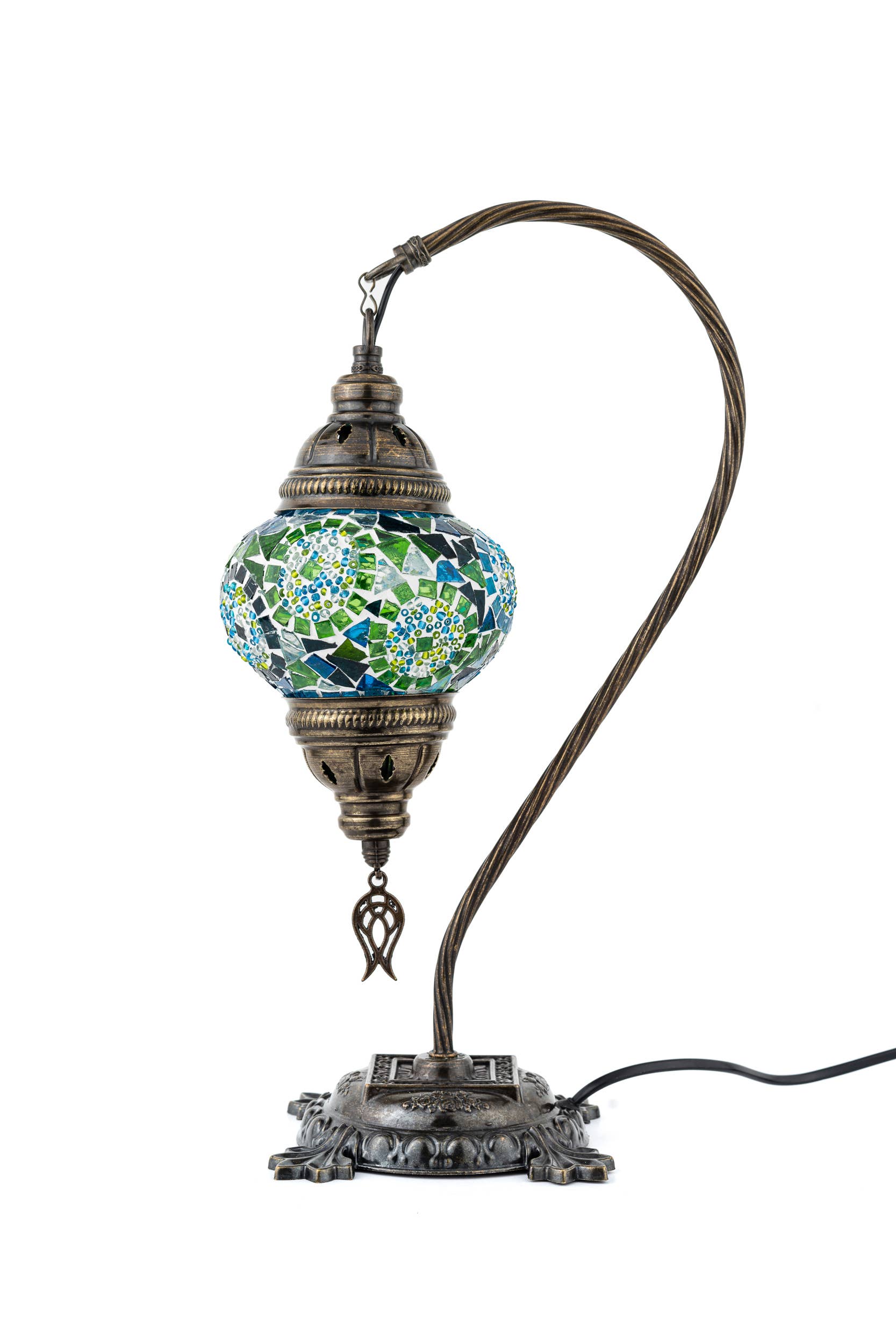 Handmade Swan Neck Mosaic Turkish Lamps Turquoise Triple Circle