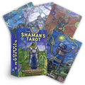 Shaman's Tarot cards with colorful illustrations and the book titled 'The Shaman's Tarot' by Alberto Villoldo and Patricia Ahern.