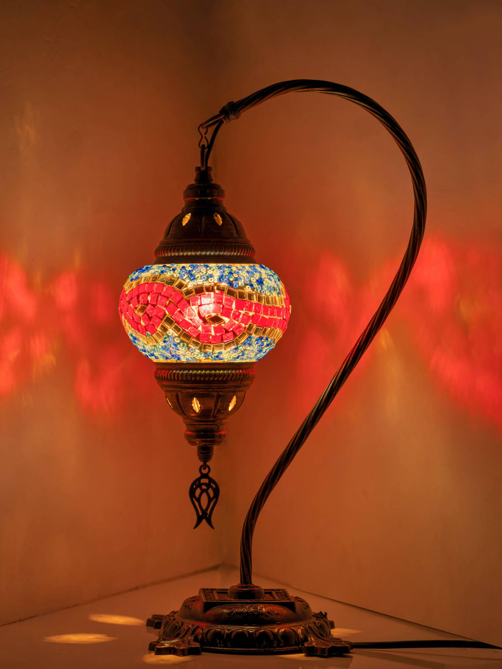 Handmade Swan Neck Mosaic Turkish Lamps Turquoise Triple Circle