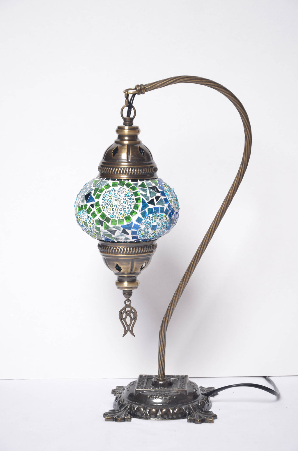 Handmade Swan Neck Mosaic Turkish Lamps Turquoise Triple Circle