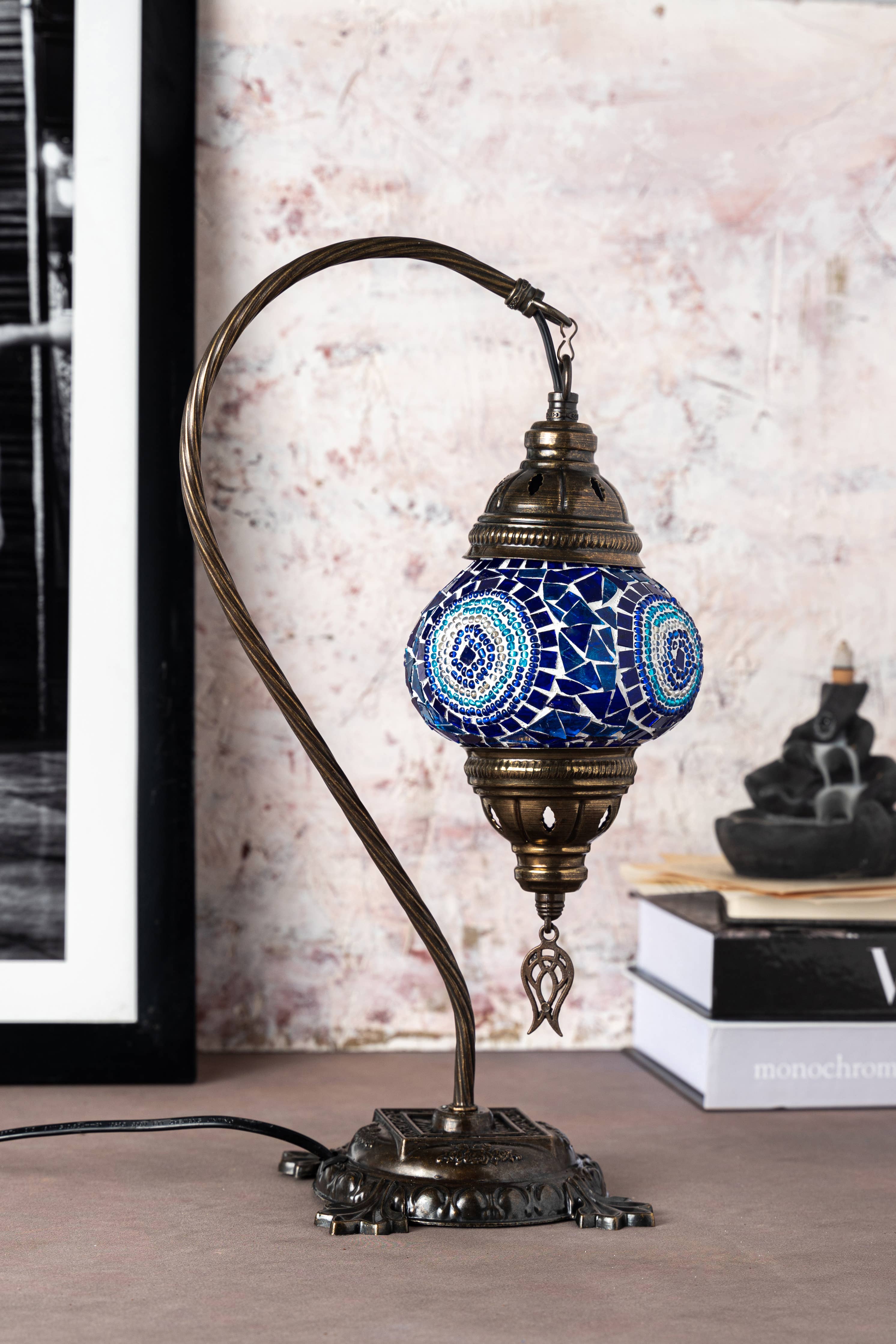Handmade Swan Neck Mosaic Turkish Lamps Turquoise Triple Circle