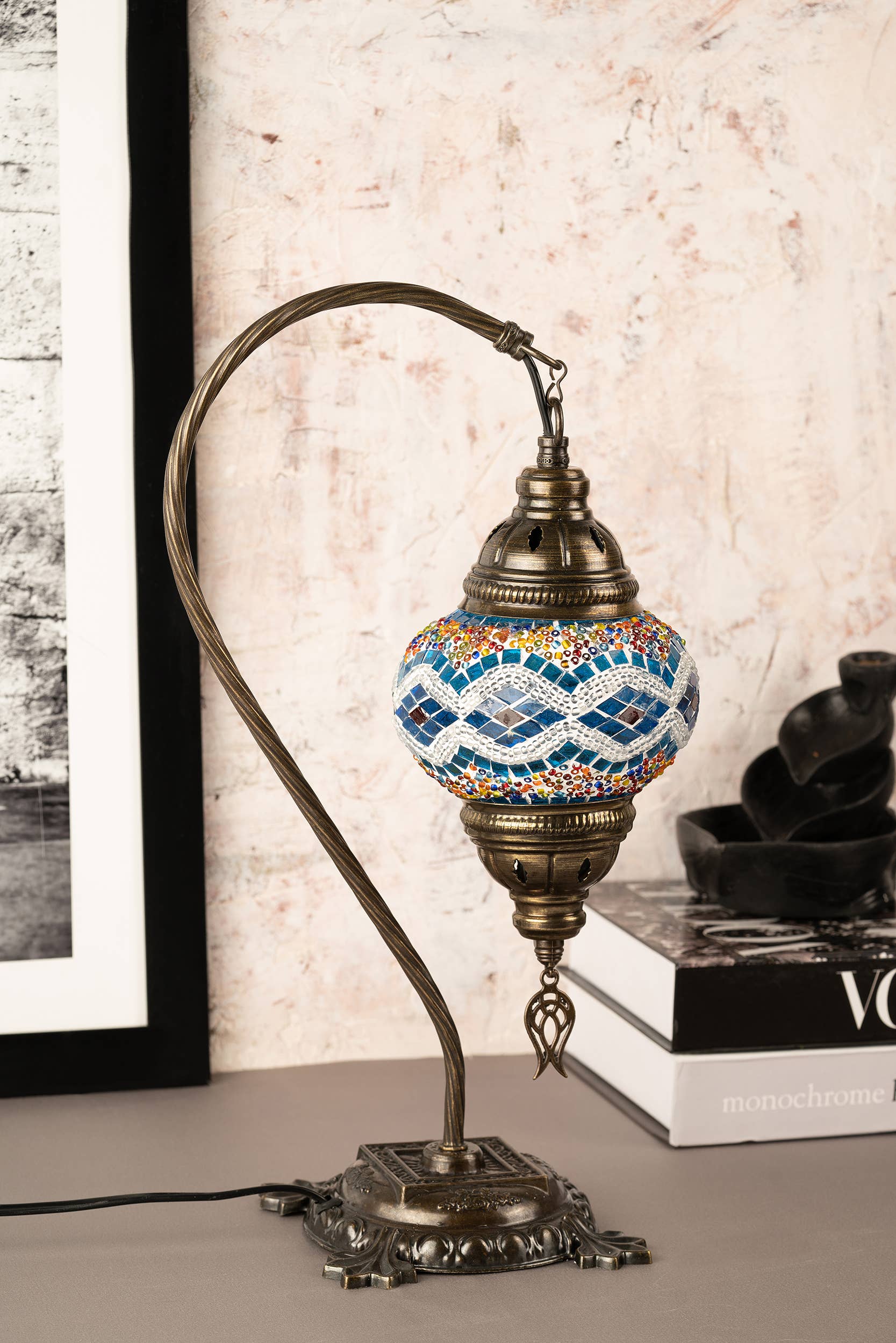 Handmade Swan Neck Mosaic Turkish Lamps Turquoise Triple Circle