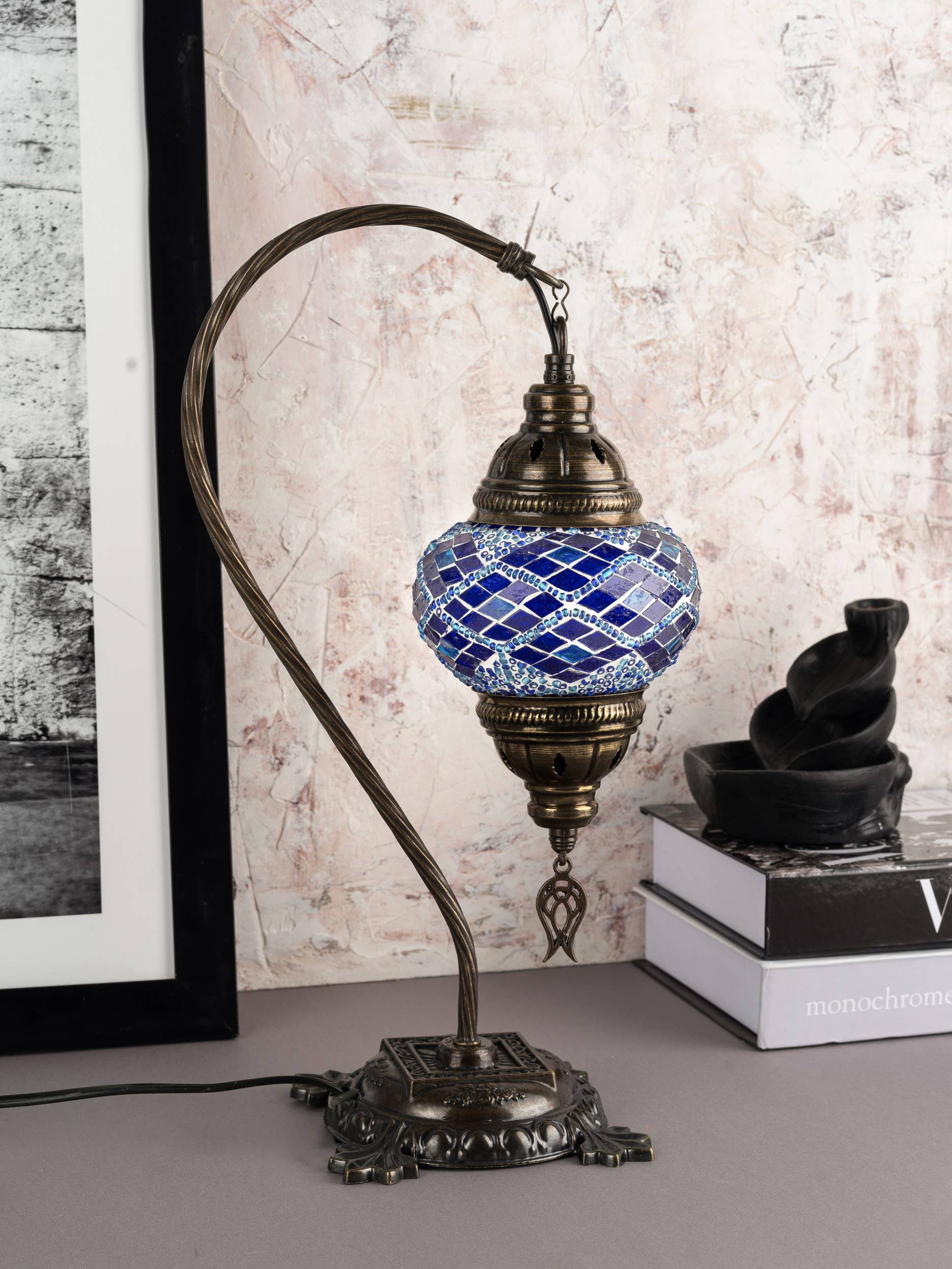 Handmade Swan Neck Mosaic Turkish Lamps Turquoise Triple Circle