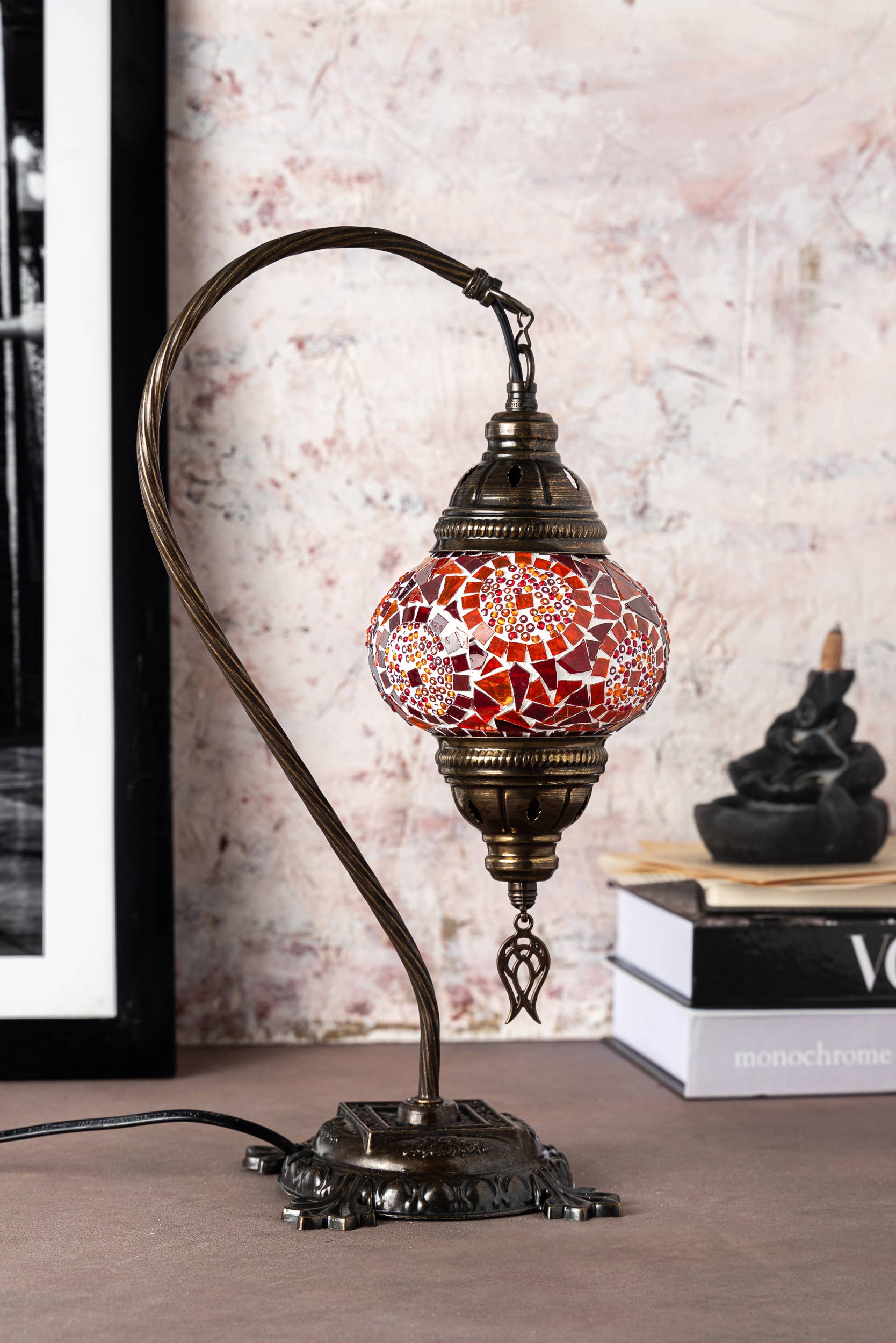 Handmade Swan Neck Mosaic Turkish Lamps Turquoise Triple Circle