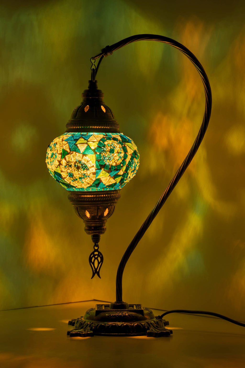 Handmade Swan Neck Mosaic Turkish Lamps Turquoise Triple Circle