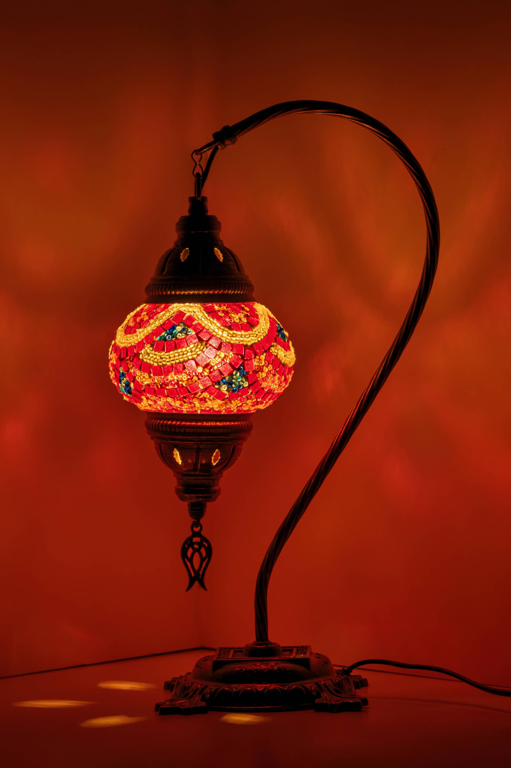 Handmade Swan Neck Mosaic Turkish Lamps Turquoise Triple Circle