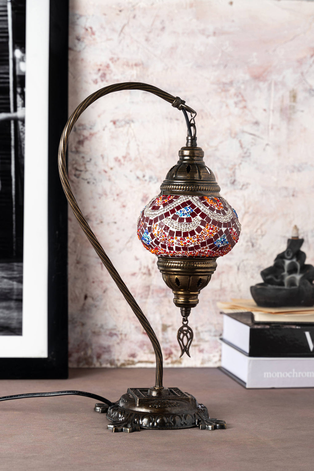Handmade Swan Neck Mosaic Turkish Lamps Turquoise Triple Circle