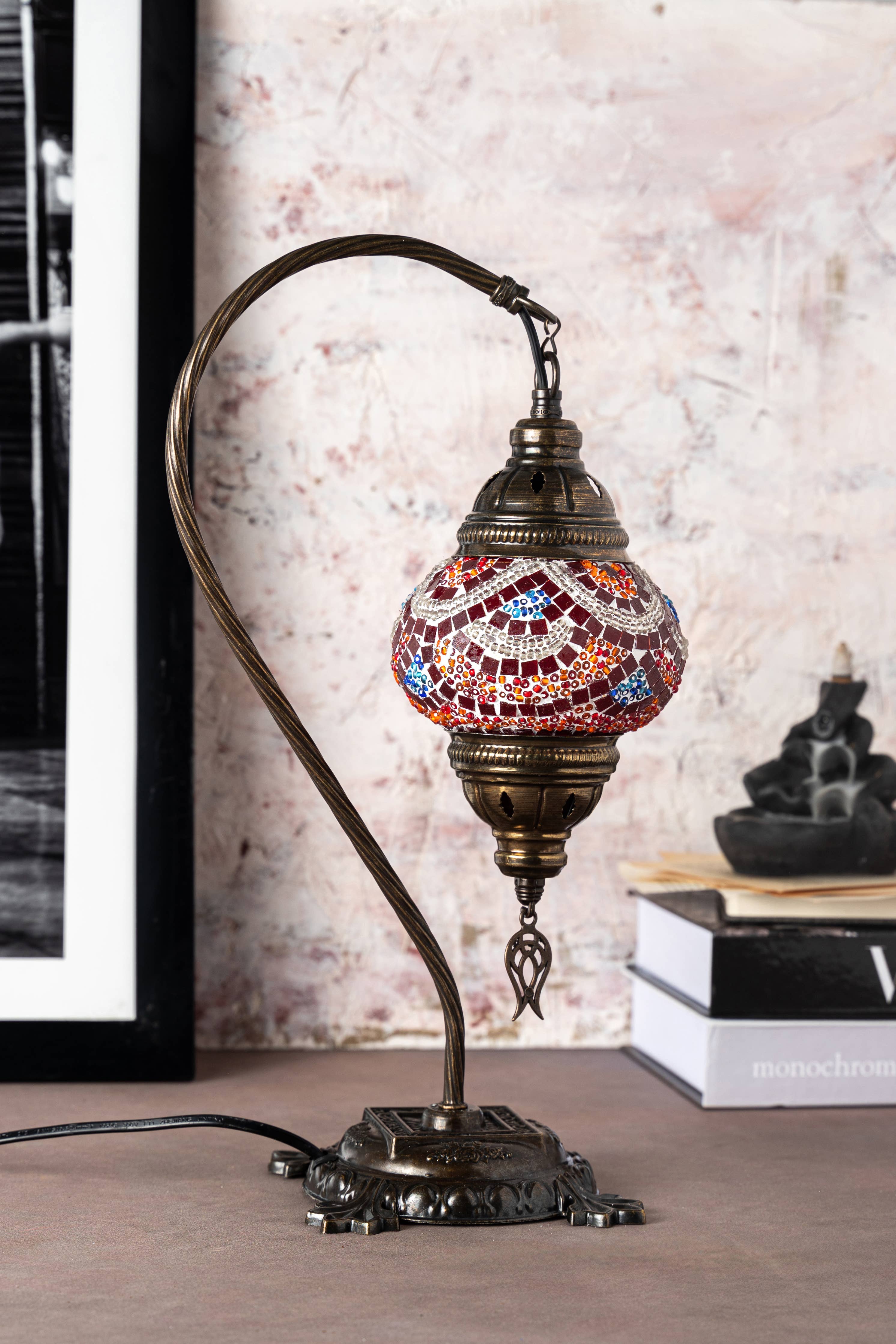 Handmade Swan Neck Mosaic Turkish Lamps Turquoise Triple Circle