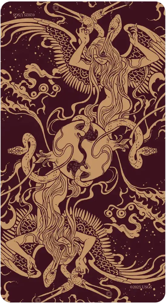 Decorative mat with intricate gold designs of a dragon and phoenix on a dark background