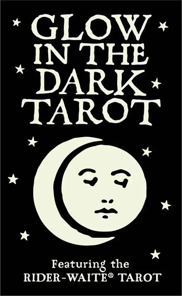 Glow in the Dark Tarot book cover with moon and face design on a black background