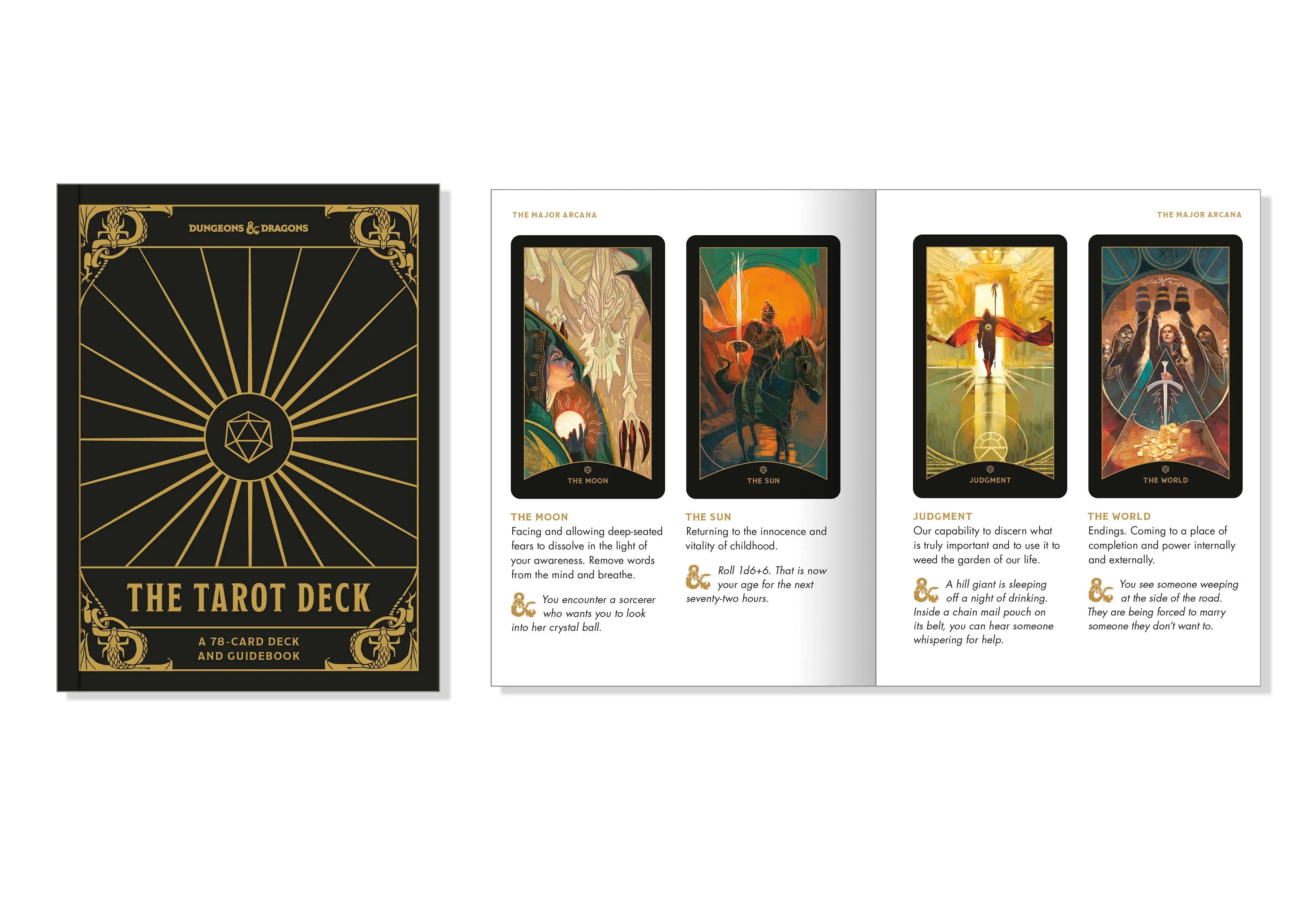 Tarot deck packaging with tarot cards displayed on a white background