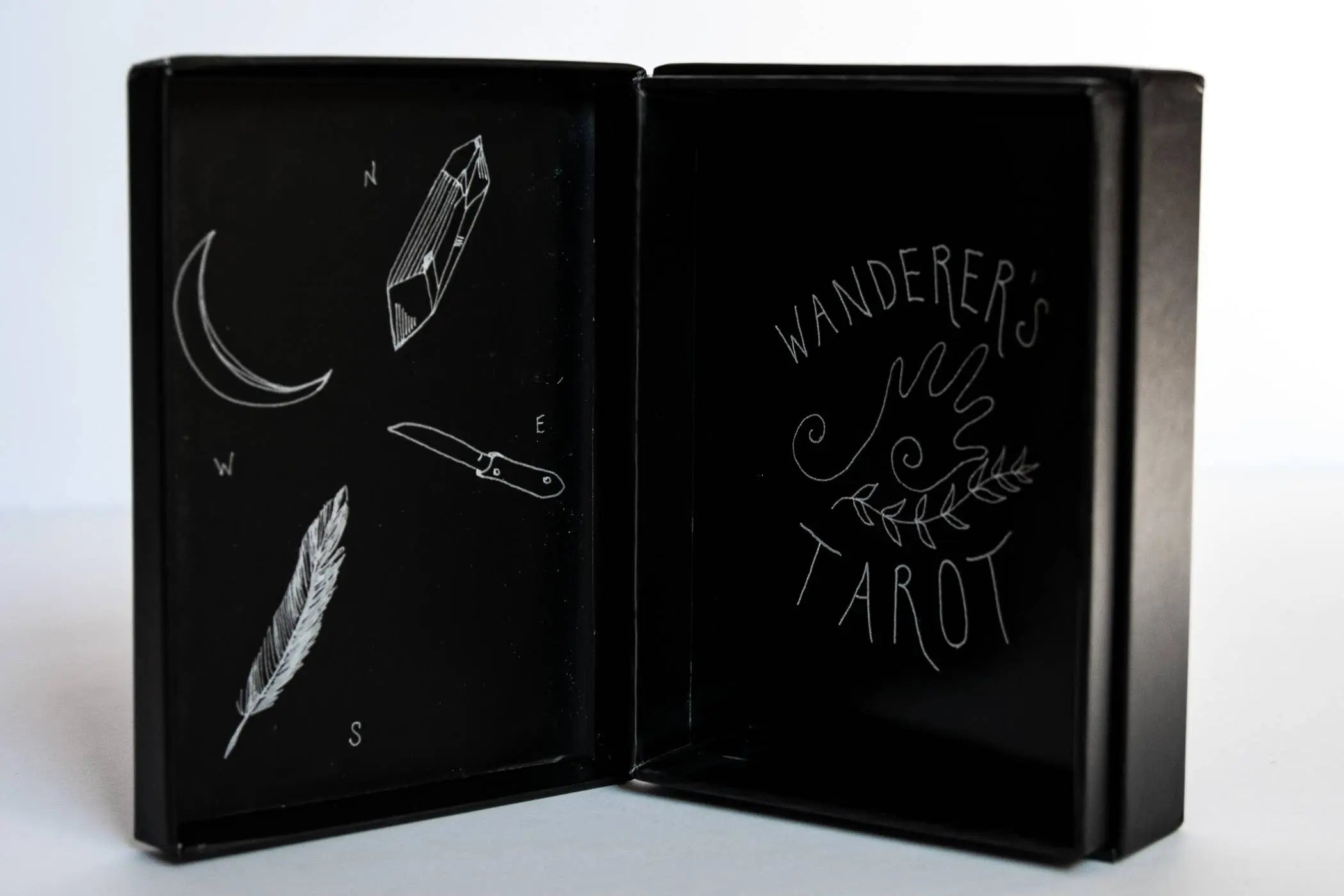 Black book with white illustrations and text on a white background