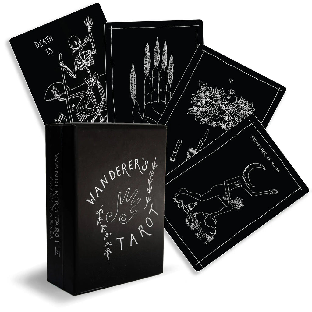 Wanderer’s Tarot cover. A Tarot deck with black backgrounds. 