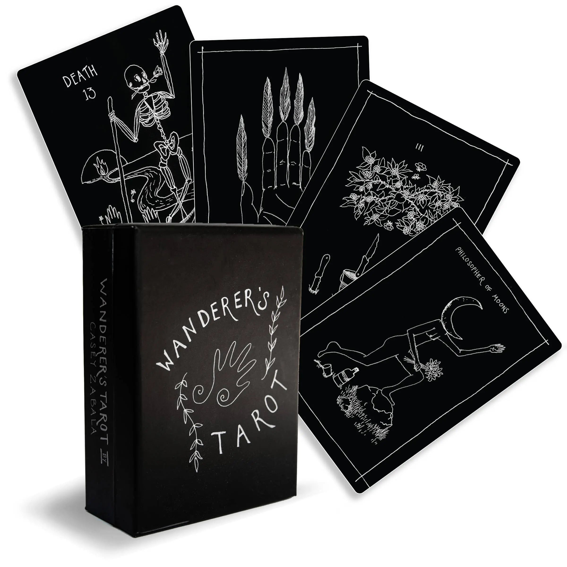 Wanderer’s Tarot cover. A Tarot deck with black backgrounds. 
