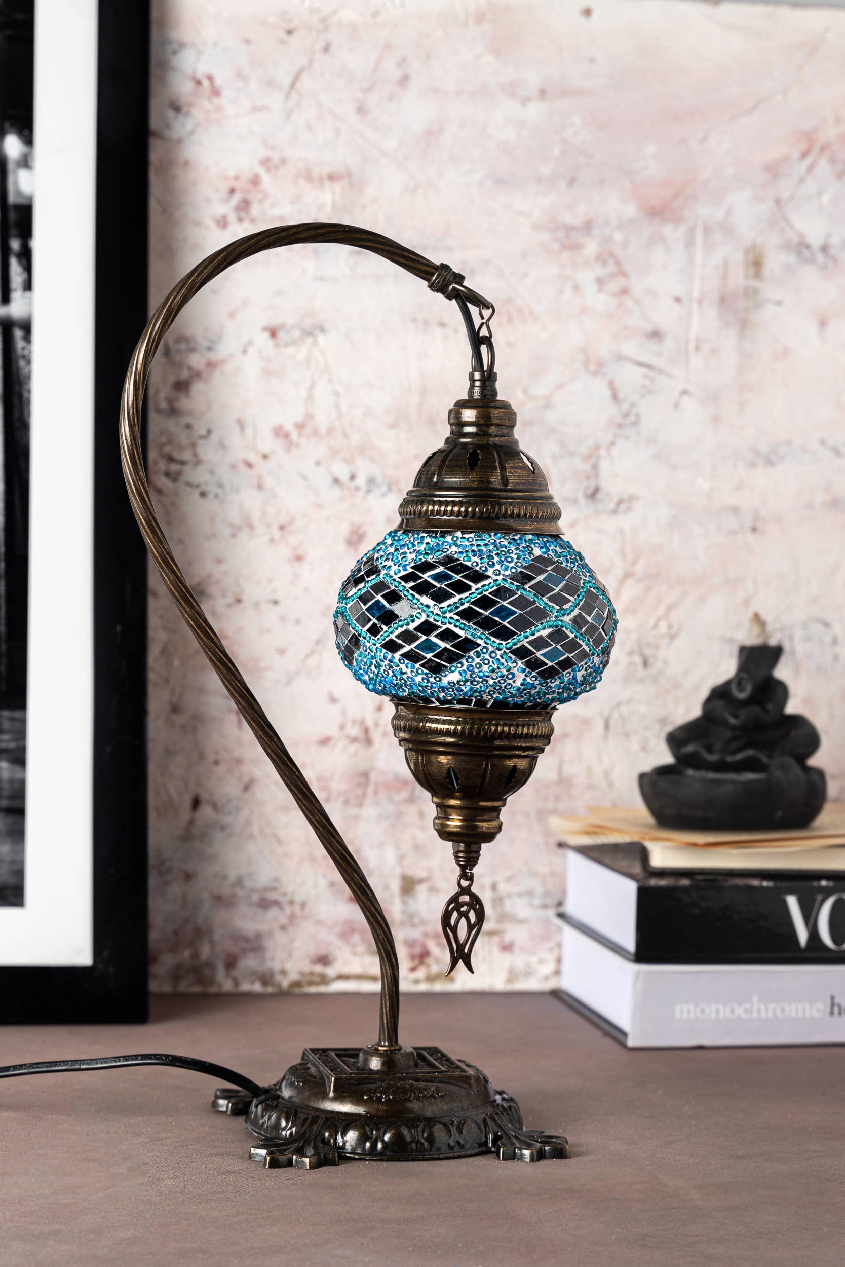 Handmade Swan Neck Mosaic Turkish Lamps Turquoise Triple Circle