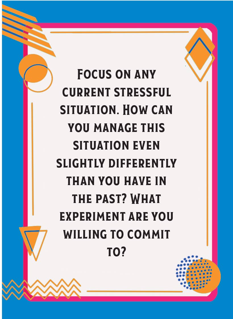 Motivational quote on a blue background with geometric shapes