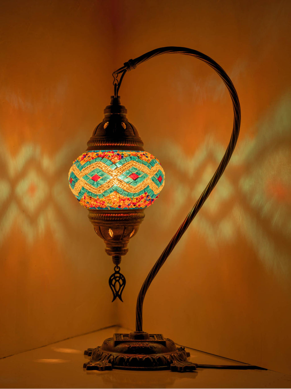 Handmade Swan Neck Mosaic Turkish Lamps Turquoise Triple Circle