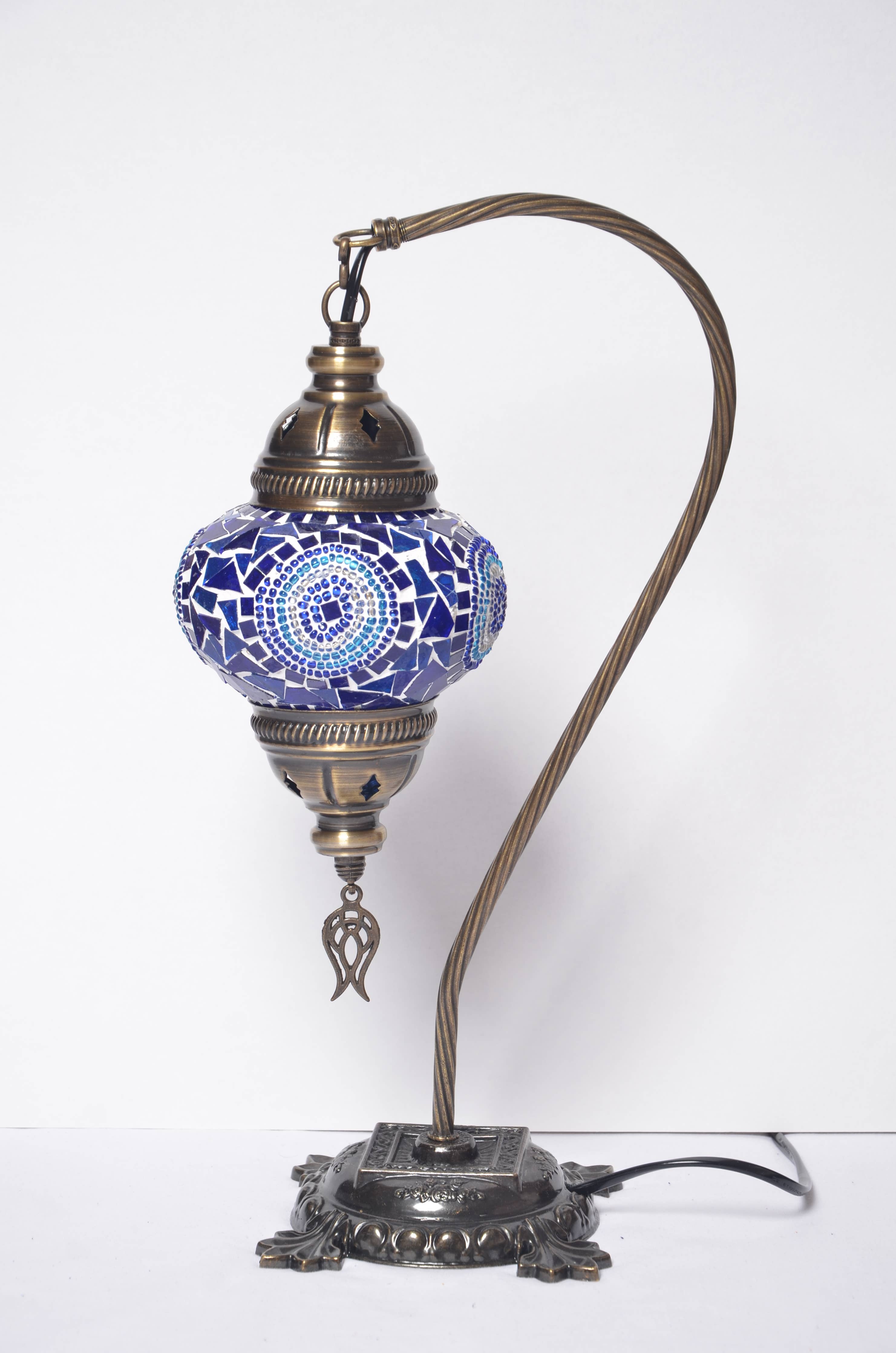 Handmade Swan Neck Mosaic Turkish Lamps Turquoise Triple Circle