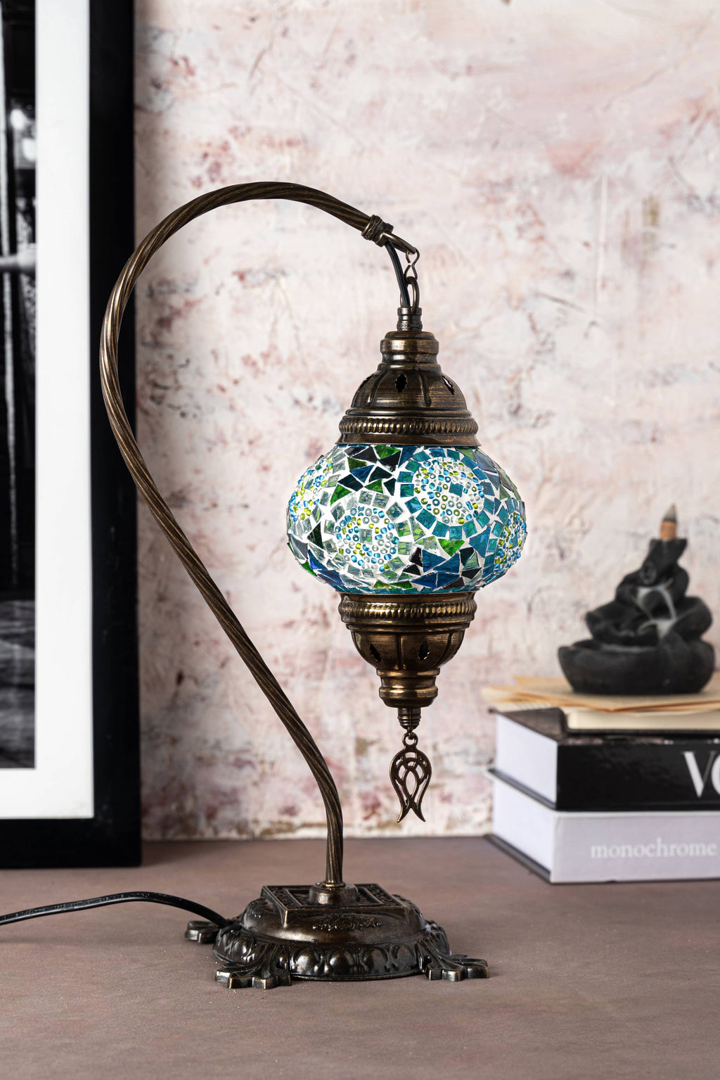 Handmade Swan Neck Mosaic Turkish Lamps Turquoise Triple Circle