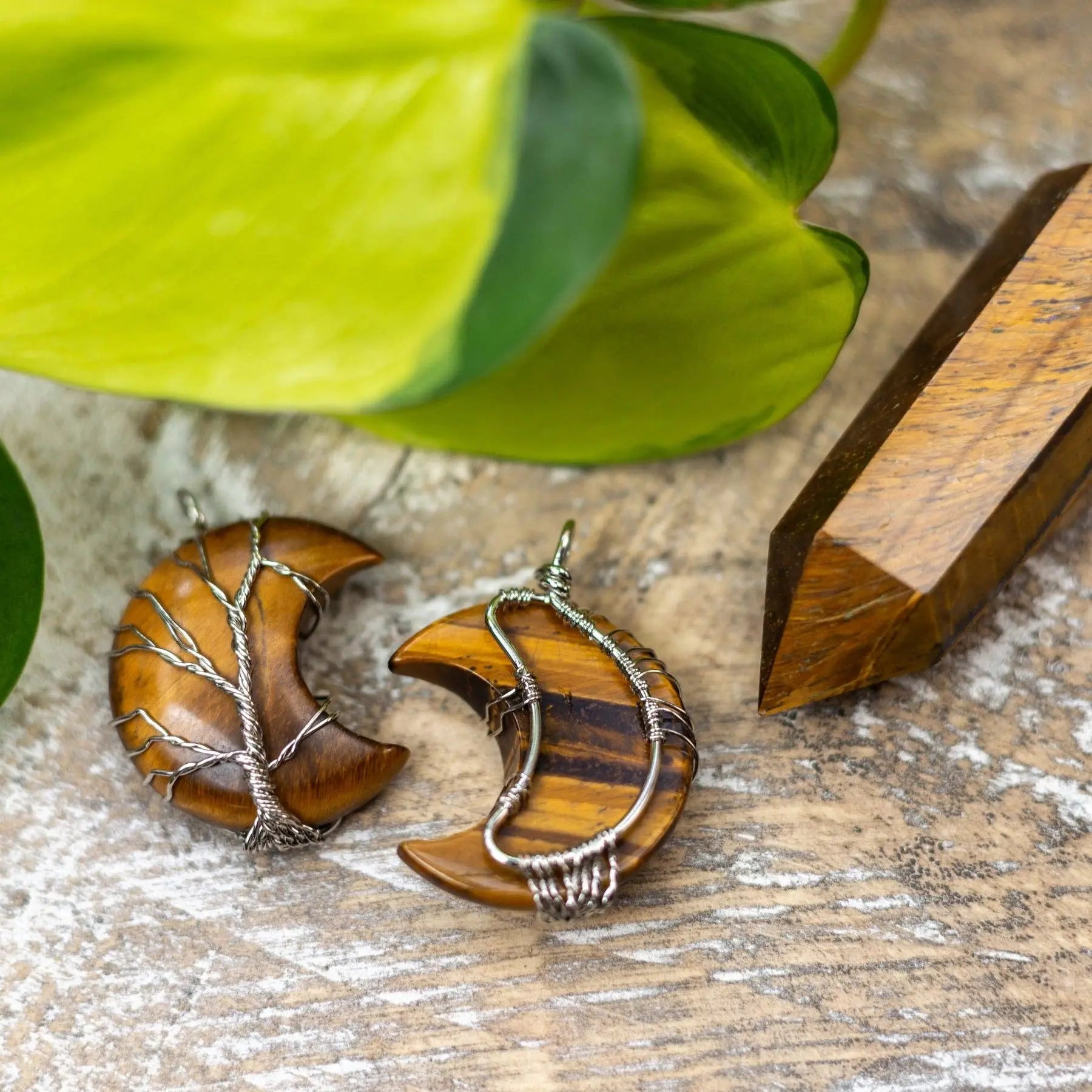 Wire Wrapped Moon Pendant: Tiger's Eye Down To Earth