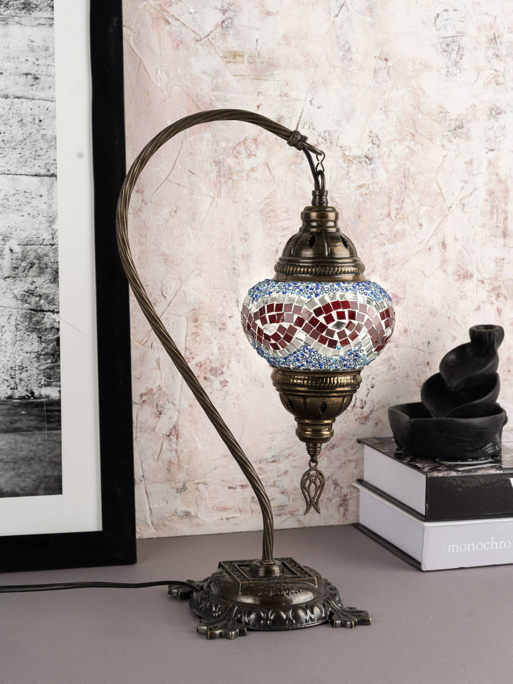 Handmade Swan Neck Mosaic Turkish Lamps Turquoise Triple Circle