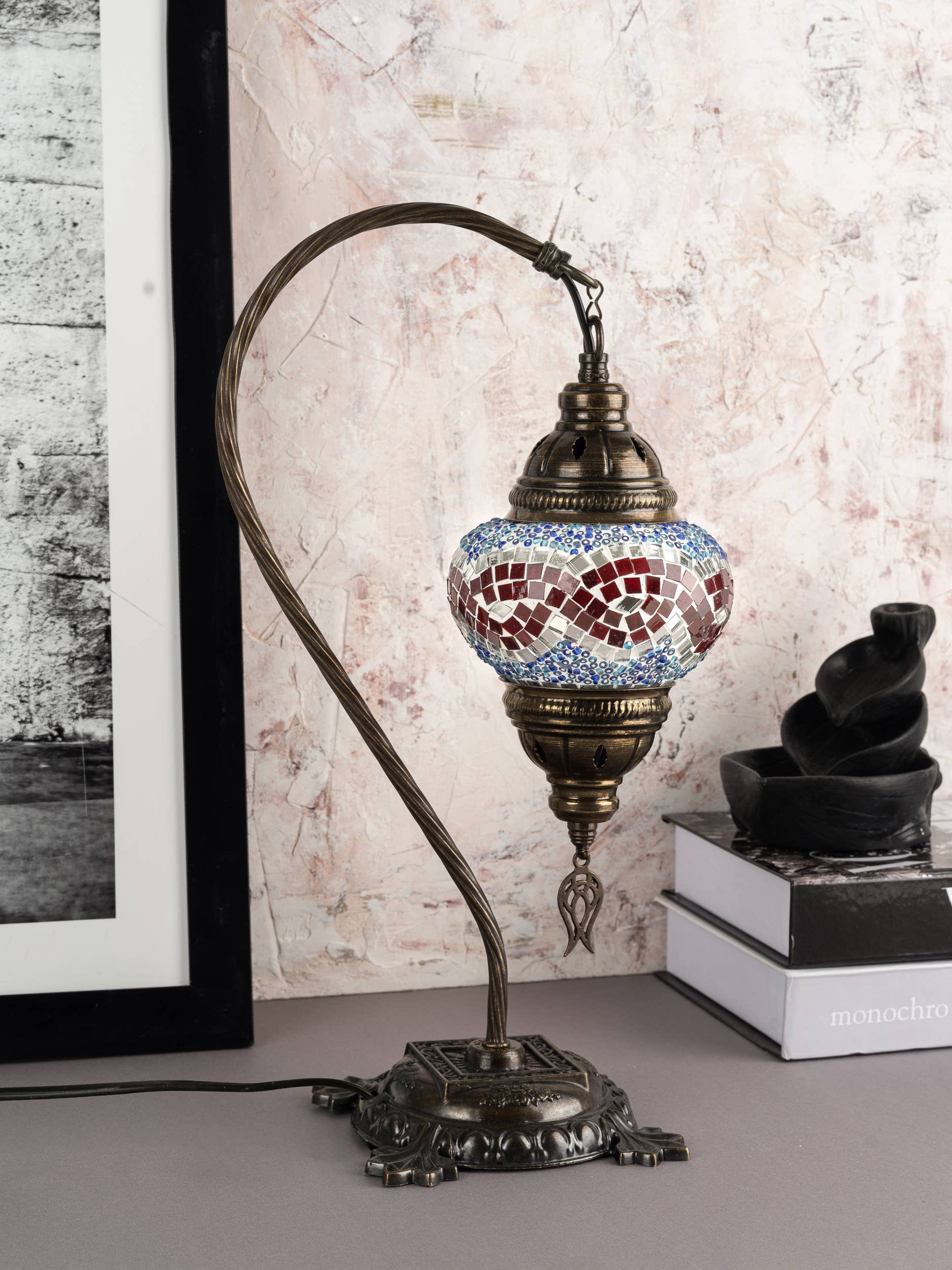 Handmade Swan Neck Mosaic Turkish Lamps Turquoise Triple Circle