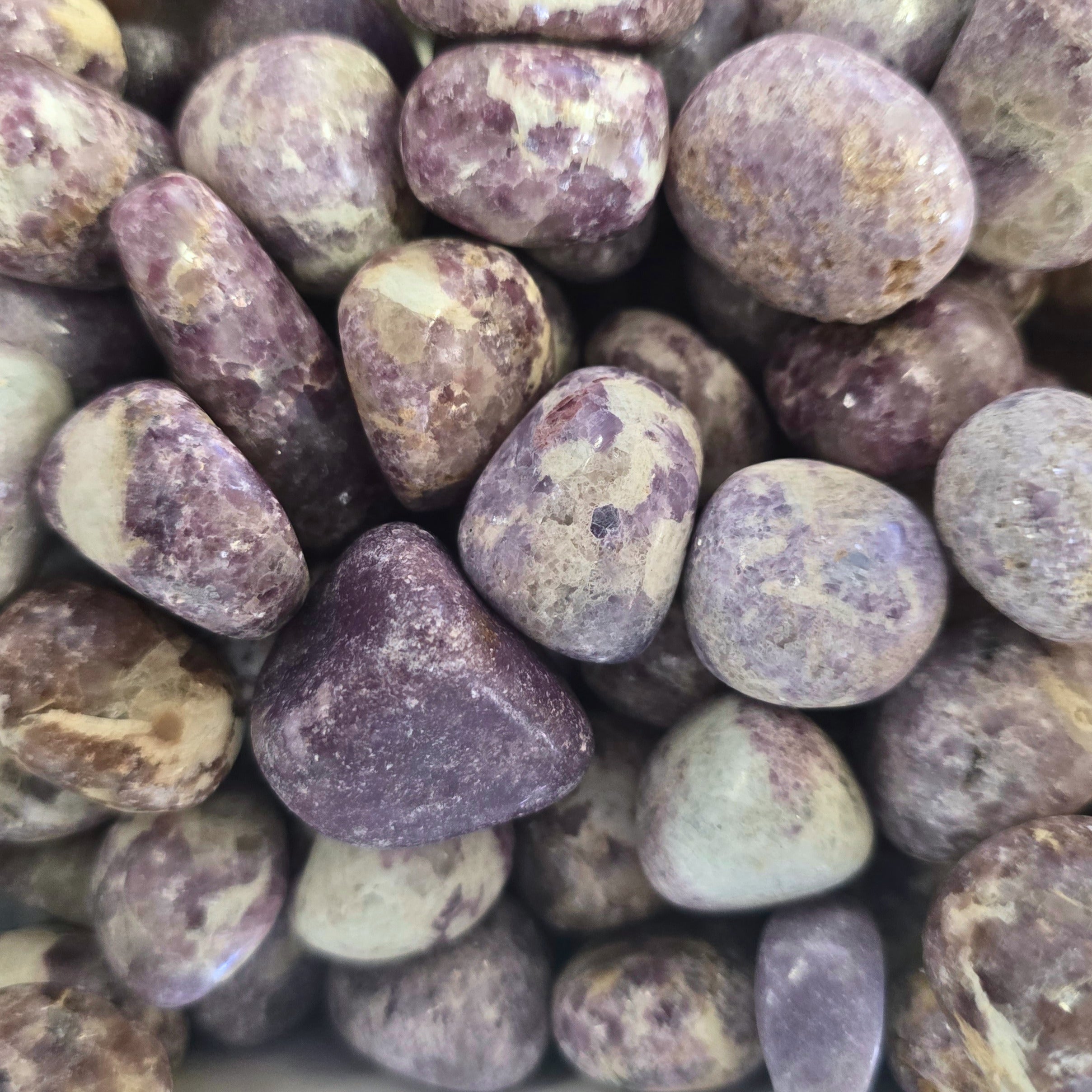 A pile of Lepidolite tumbles 